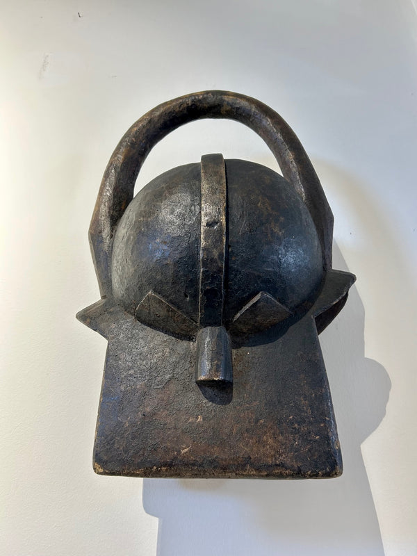 Rare Mama tribe mask from Nigeria with rich patina, used in traditional funeral ceremonies, displayed at Rogl Souvenirs & Gallery.